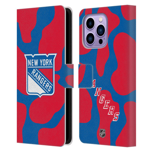 NHL New York Rangers Cow Pattern Leather Book Wallet Case Cover For Apple iPhone 14 Pro Max