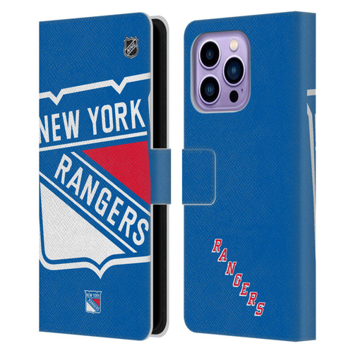 NHL New York Rangers Oversized Leather Book Wallet Case Cover For Apple iPhone 14 Pro Max