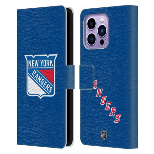 NHL New York Rangers Plain Leather Book Wallet Case Cover For Apple iPhone 14 Pro Max