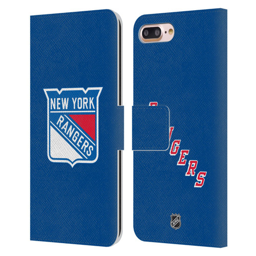 NHL New York Rangers Plain Leather Book Wallet Case Cover For Apple iPhone 7 Plus / iPhone 8 Plus