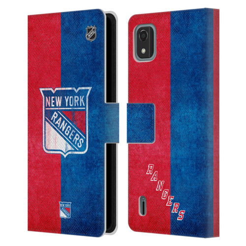 NHL New York Rangers Half Distressed Leather Book Wallet Case Cover For Nokia C2 2nd Edition