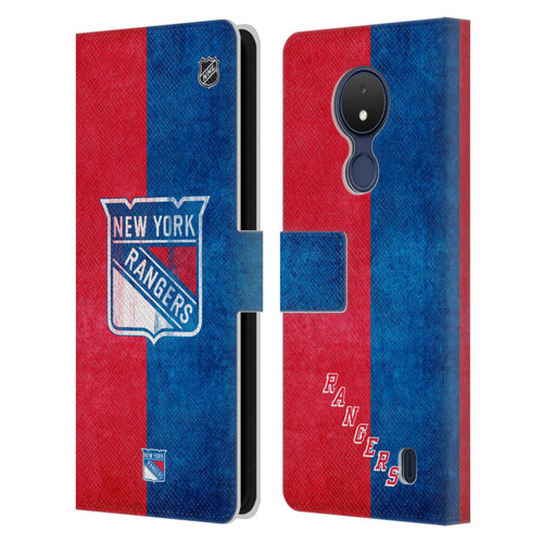 NHL New York Rangers Half Distressed Leather Book Wallet Case Cover For Nokia C21