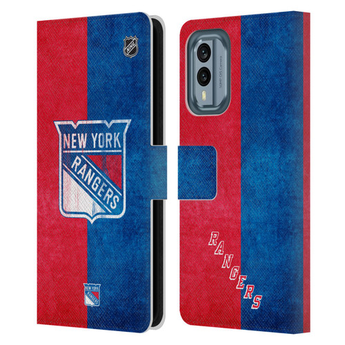 NHL New York Rangers Half Distressed Leather Book Wallet Case Cover For Nokia X30