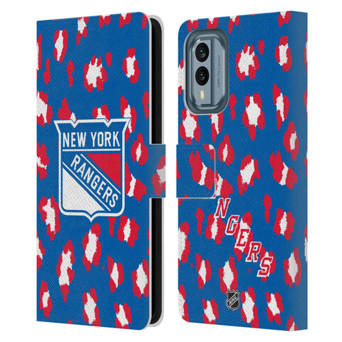 NHL New York Rangers Leopard Patten Leather Book Wallet Case Cover For Nokia X30