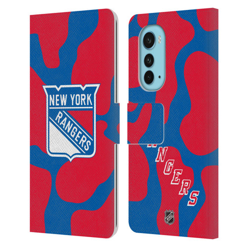 NHL New York Rangers Cow Pattern Leather Book Wallet Case Cover For Motorola Edge (2022)