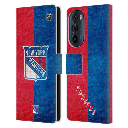 NHL New York Rangers Half Distressed Leather Book Wallet Case Cover For Motorola Edge 30