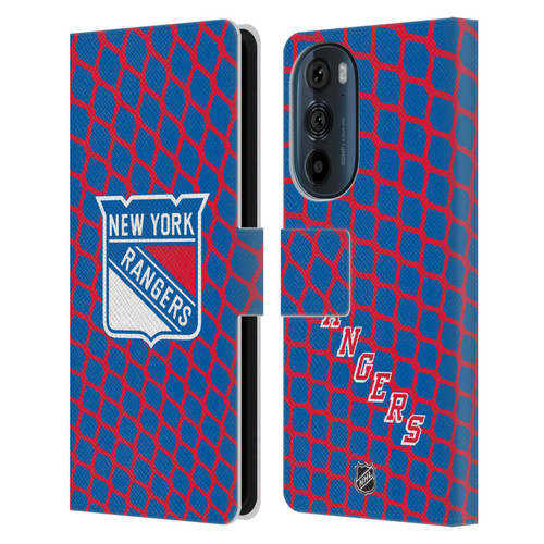 NHL New York Rangers Net Pattern Leather Book Wallet Case Cover For Motorola Edge 30