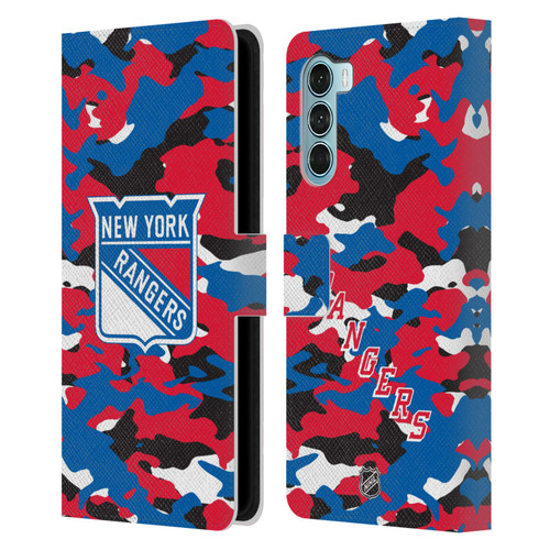 NHL New York Rangers Camouflage Leather Book Wallet Case Cover For Motorola Edge S30 / Moto G200 5G
