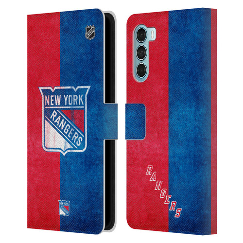 NHL New York Rangers Half Distressed Leather Book Wallet Case Cover For Motorola Edge S30 / Moto G200 5G