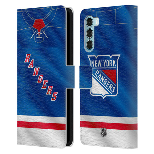 NHL New York Rangers Jersey Leather Book Wallet Case Cover For Motorola Edge S30 / Moto G200 5G