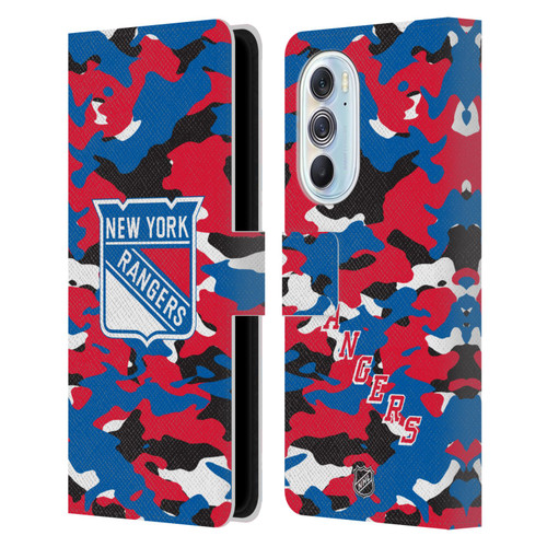 NHL New York Rangers Camouflage Leather Book Wallet Case Cover For Motorola Edge X30