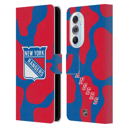 NHL New York Rangers Cow Pattern Leather Book Wallet Case Cover For Motorola Edge X30