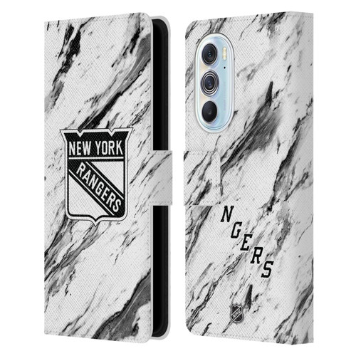 NHL New York Rangers Marble Leather Book Wallet Case Cover For Motorola Edge X30