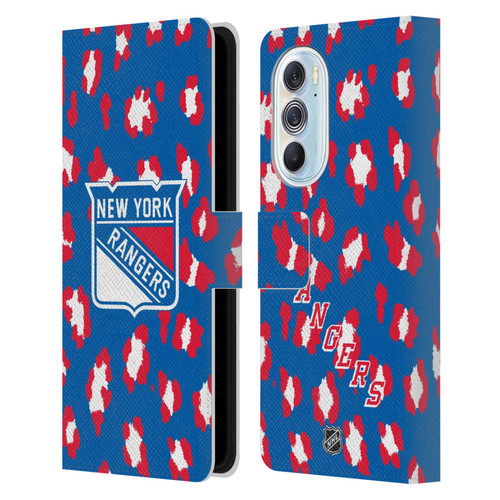 NHL New York Rangers Leopard Patten Leather Book Wallet Case Cover For Motorola Edge X30