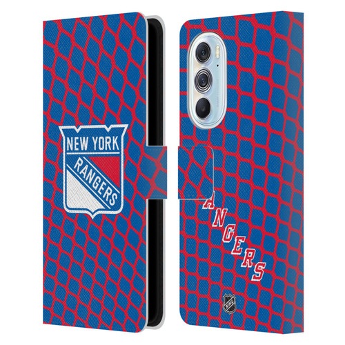 NHL New York Rangers Net Pattern Leather Book Wallet Case Cover For Motorola Edge X30