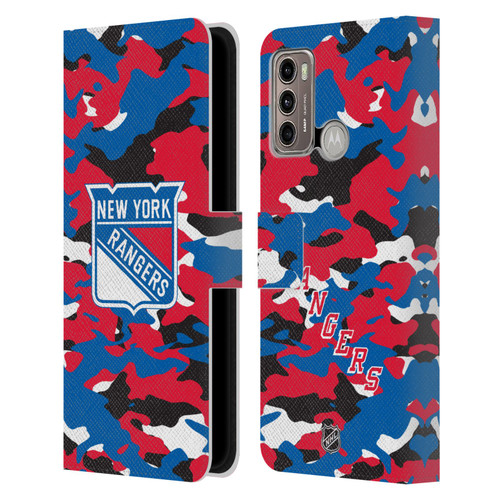 NHL New York Rangers Camouflage Leather Book Wallet Case Cover For Motorola Moto G60 / Moto G40 Fusion