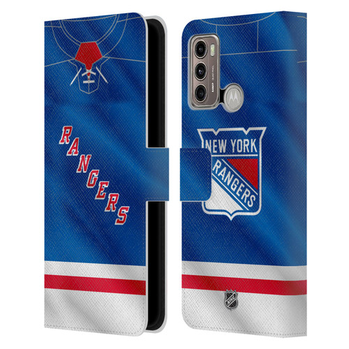 NHL New York Rangers Jersey Leather Book Wallet Case Cover For Motorola Moto G60 / Moto G40 Fusion