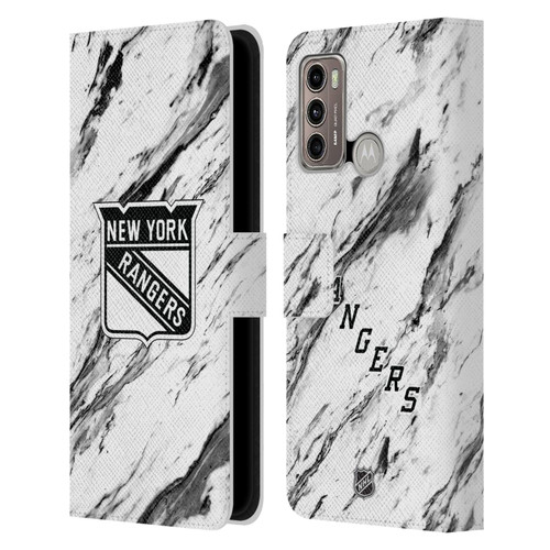 NHL New York Rangers Marble Leather Book Wallet Case Cover For Motorola Moto G60 / Moto G40 Fusion