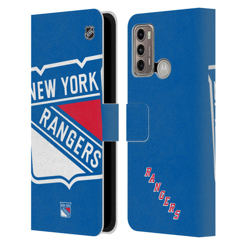 NHL New York Rangers Oversized Leather Book Wallet Case Cover For Motorola Moto G60 / Moto G40 Fusion