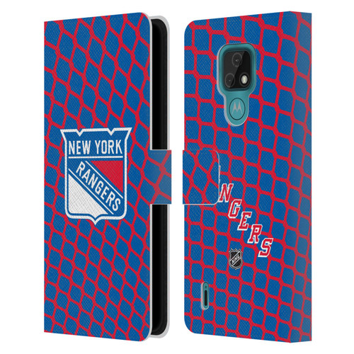 NHL New York Rangers Net Pattern Leather Book Wallet Case Cover For Motorola Moto E7