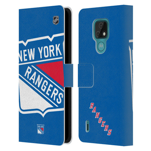 NHL New York Rangers Oversized Leather Book Wallet Case Cover For Motorola Moto E7