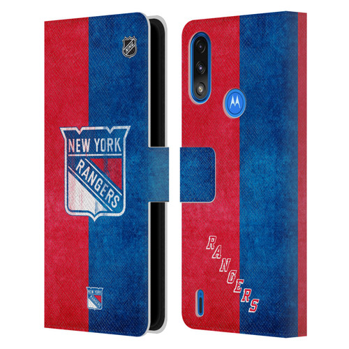 NHL New York Rangers Half Distressed Leather Book Wallet Case Cover For Motorola Moto E7 Power / Moto E7i Power
