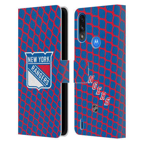 NHL New York Rangers Net Pattern Leather Book Wallet Case Cover For Motorola Moto E7 Power / Moto E7i Power