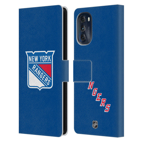 NHL New York Rangers Plain Leather Book Wallet Case Cover For Motorola Moto G (2022)