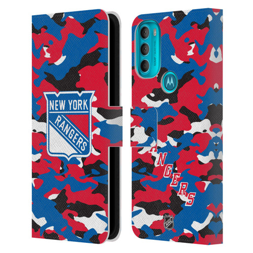 NHL New York Rangers Camouflage Leather Book Wallet Case Cover For Motorola Moto G71 5G