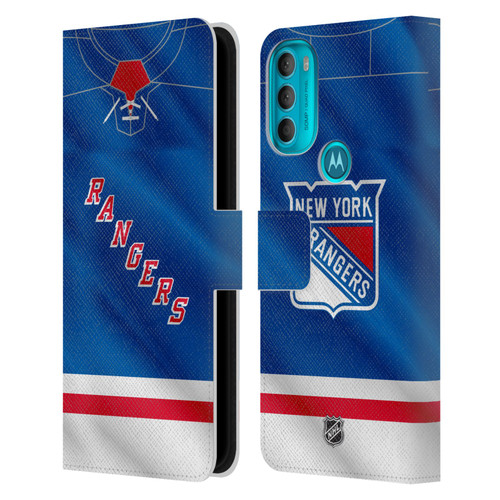 NHL New York Rangers Jersey Leather Book Wallet Case Cover For Motorola Moto G71 5G