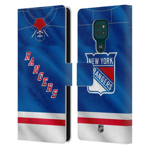 NHL New York Rangers Jersey Leather Book Wallet Case Cover For Motorola Moto G9 Play