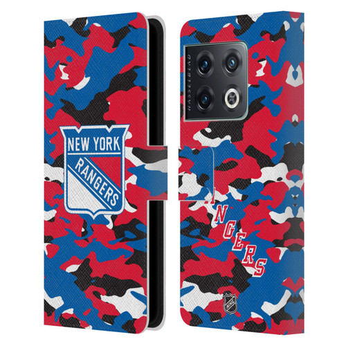 NHL New York Rangers Camouflage Leather Book Wallet Case Cover For OnePlus 10 Pro