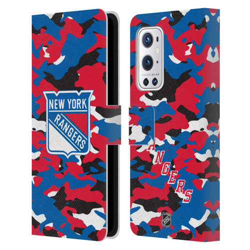 NHL New York Rangers Camouflage Leather Book Wallet Case Cover For OnePlus 9 Pro