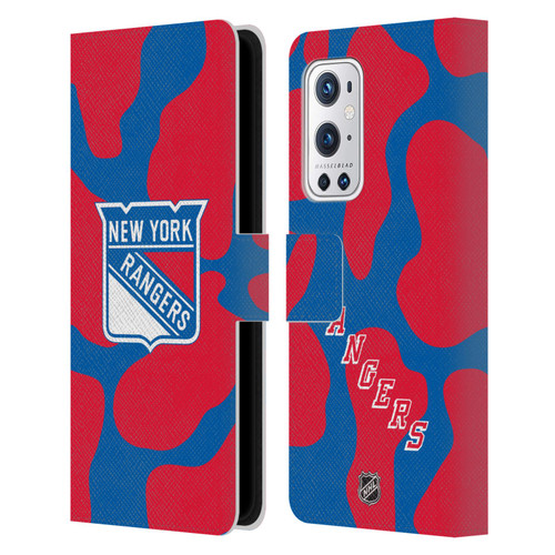 NHL New York Rangers Cow Pattern Leather Book Wallet Case Cover For OnePlus 9 Pro