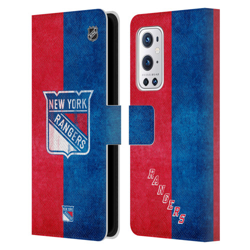 NHL New York Rangers Half Distressed Leather Book Wallet Case Cover For OnePlus 9 Pro