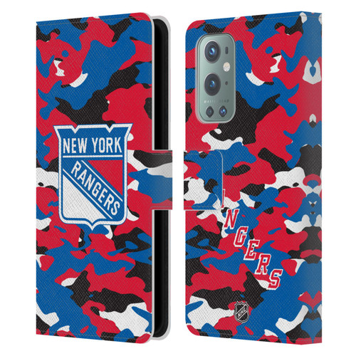 NHL New York Rangers Camouflage Leather Book Wallet Case Cover For OnePlus 9