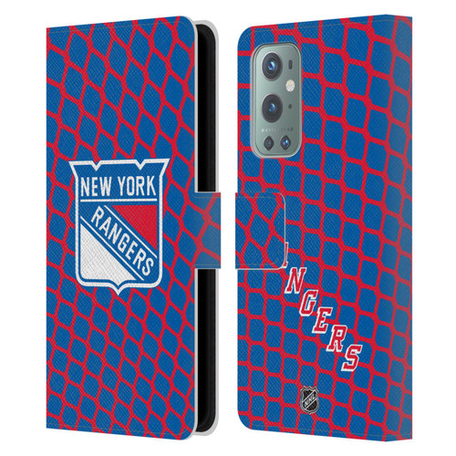 NHL New York Rangers Net Pattern Leather Book Wallet Case Cover For OnePlus 9