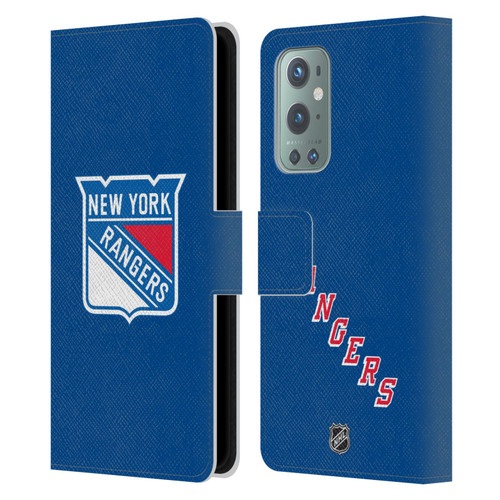 NHL New York Rangers Plain Leather Book Wallet Case Cover For OnePlus 9