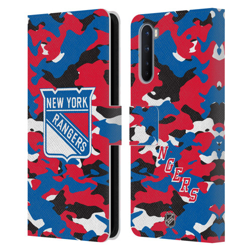 NHL New York Rangers Camouflage Leather Book Wallet Case Cover For OnePlus Nord 5G