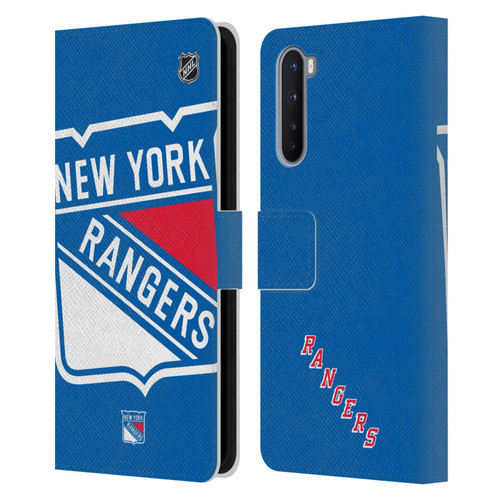 NHL New York Rangers Oversized Leather Book Wallet Case Cover For OnePlus Nord 5G