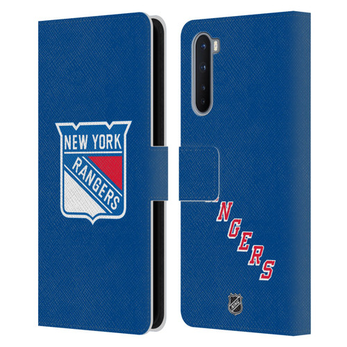 NHL New York Rangers Plain Leather Book Wallet Case Cover For OnePlus Nord 5G