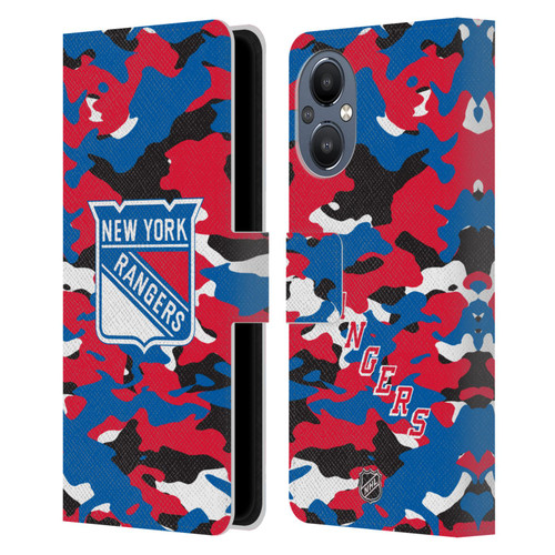 NHL New York Rangers Camouflage Leather Book Wallet Case Cover For OnePlus Nord N20 5G