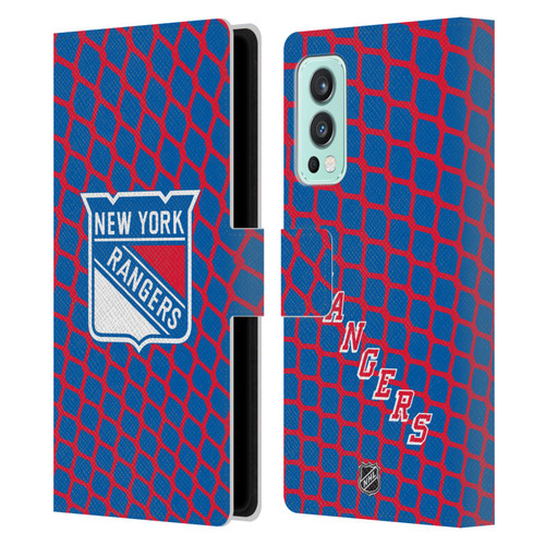NHL New York Rangers Net Pattern Leather Book Wallet Case Cover For OnePlus Nord 2 5G