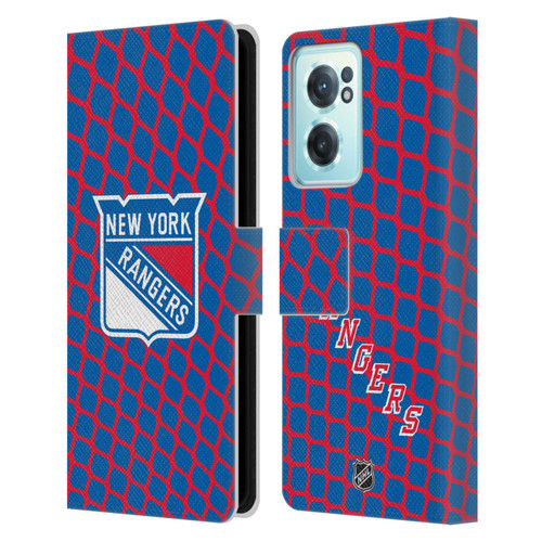 NHL New York Rangers Net Pattern Leather Book Wallet Case Cover For OnePlus Nord CE 2 5G