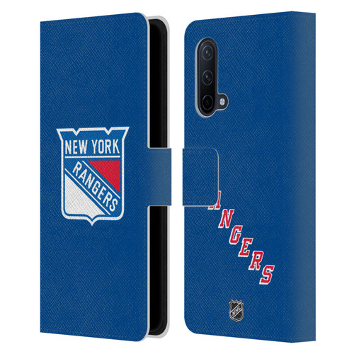 NHL New York Rangers Plain Leather Book Wallet Case Cover For OnePlus Nord CE 5G