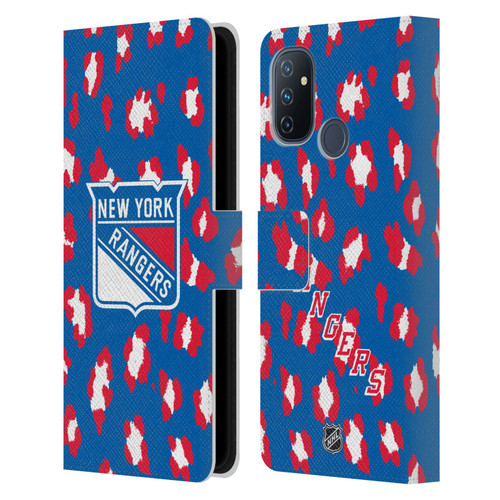 NHL New York Rangers Leopard Patten Leather Book Wallet Case Cover For OnePlus Nord N100