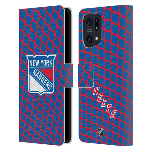 NHL New York Rangers Net Pattern Leather Book Wallet Case Cover For OPPO Find X5