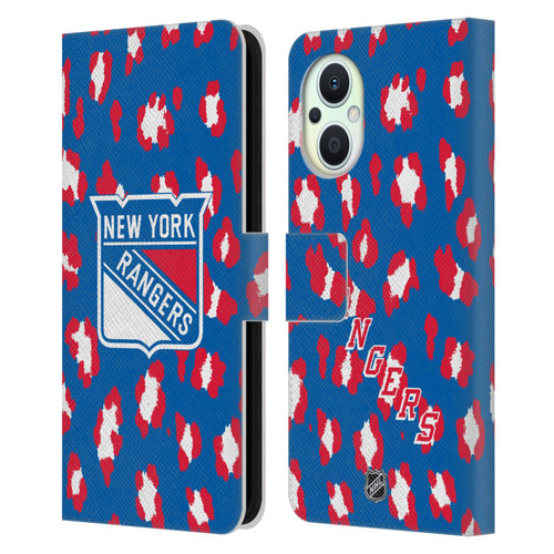 NHL New York Rangers Leopard Patten Leather Book Wallet Case Cover For OPPO Reno8 Lite