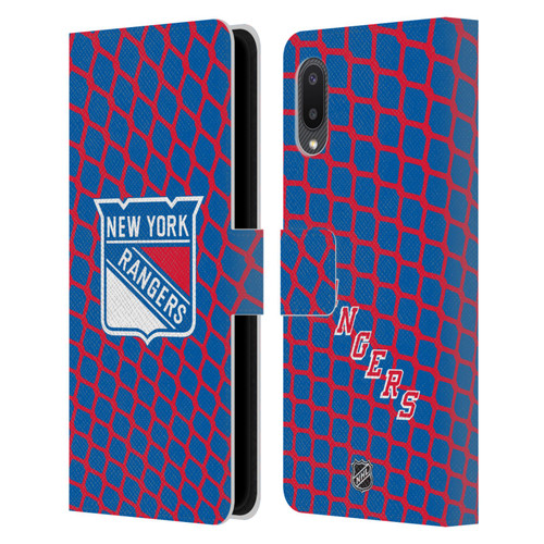 NHL New York Rangers Net Pattern Leather Book Wallet Case Cover For Samsung Galaxy A02/M02 (2021)