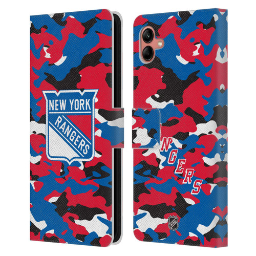 NHL New York Rangers Camouflage Leather Book Wallet Case Cover For Samsung Galaxy A04 (2022)